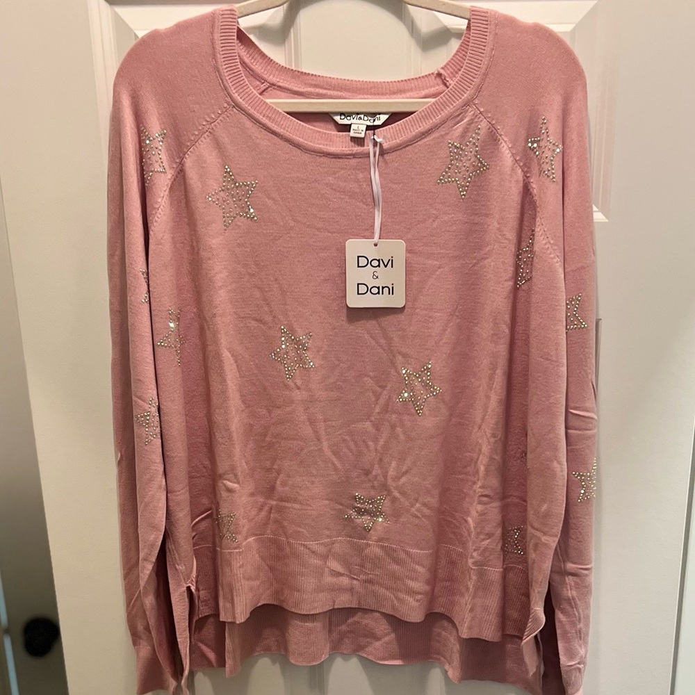 NWT Davi & Dani rhinestone embellished Star loose knit tunic top blouse - Picture 9 of 16
